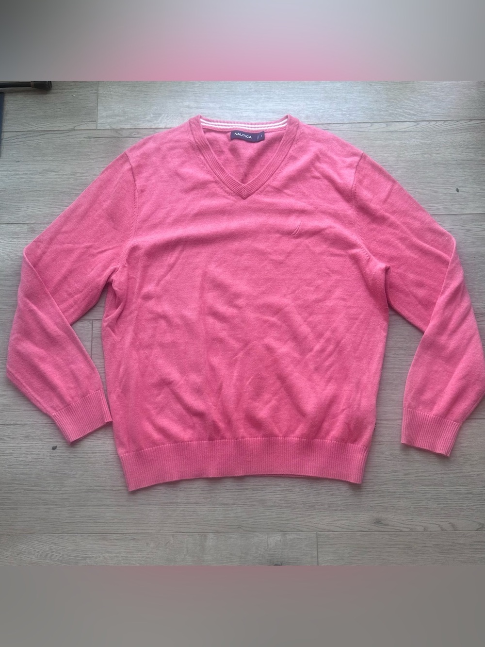 Nautica Men’s‎ Large Pink Cotton Blend V-Neck Sweater